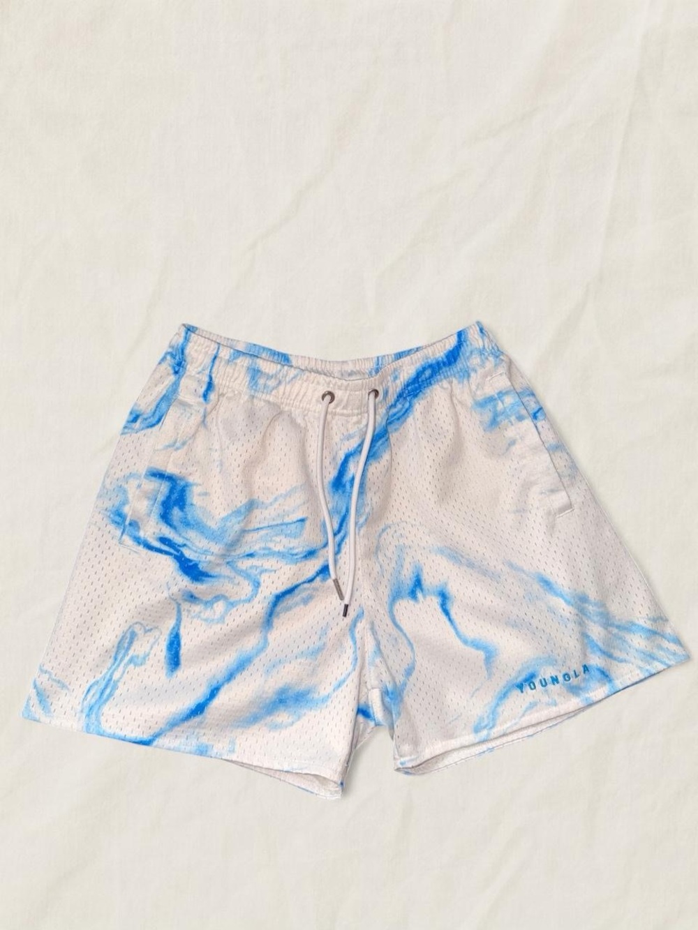 YoungLA White & Blue Marble Athletic Shorts
